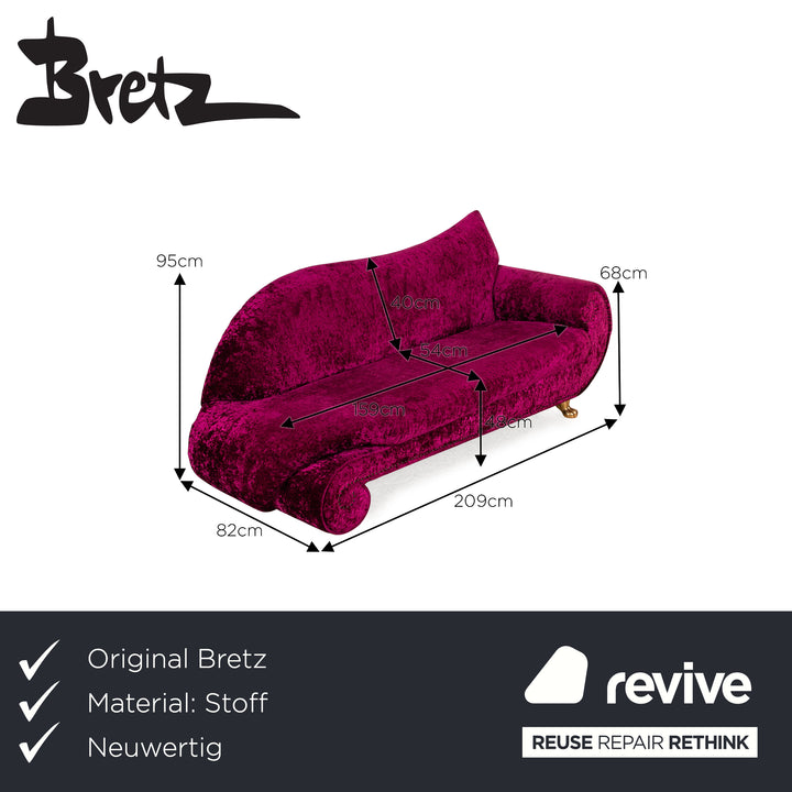 Bretz Gaudi Fabric Three Seater Red Sofa Couch