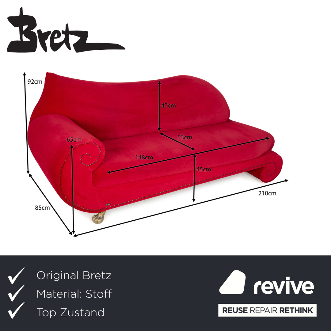 Bretz Gaudi Fabric Three Seater Red Sofa Couch