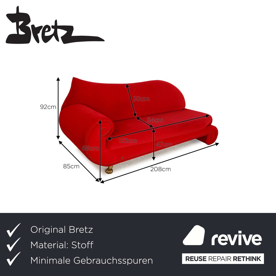 Bretz Gaudi Fabric Three Seater Red Sofa Couch