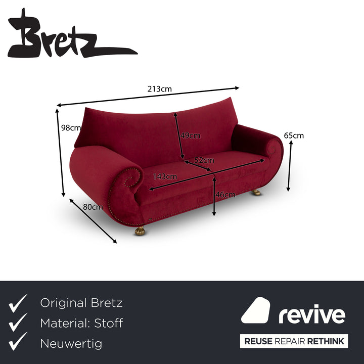 Bretz Gaudi Fabric Three Seater Red Sofa Couch New Cover