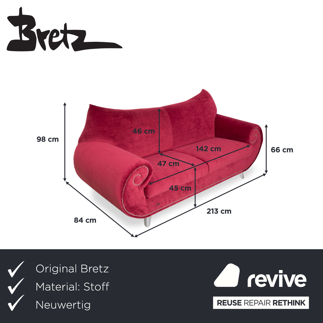 Bretz Gaudi Stoff Dreisitzer Rot Sofa Couch Nieten Gold Neubezug MELIA FR 851