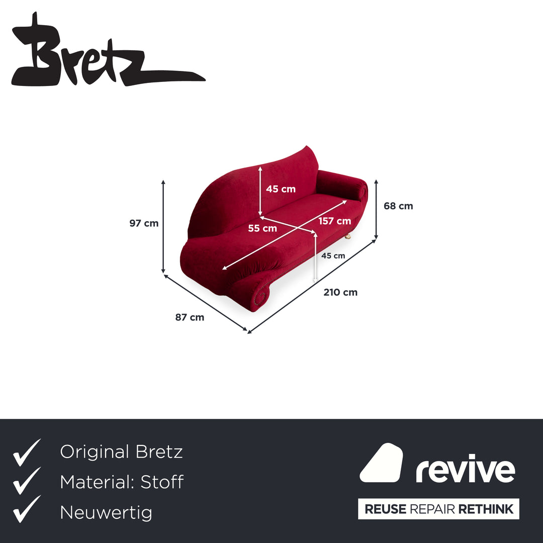 Bretz Gaudi Stoff Dreisitzer Rot Sofa Couch Neubezug Melia FR 852