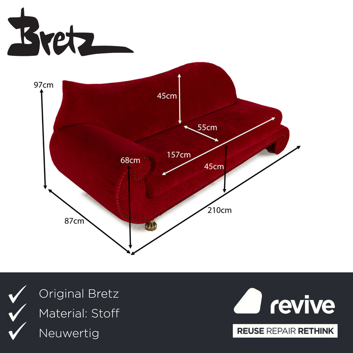 Bretz Gaudi Stoff Dreisitzer Rot Sofa Couch Samt Neubezug