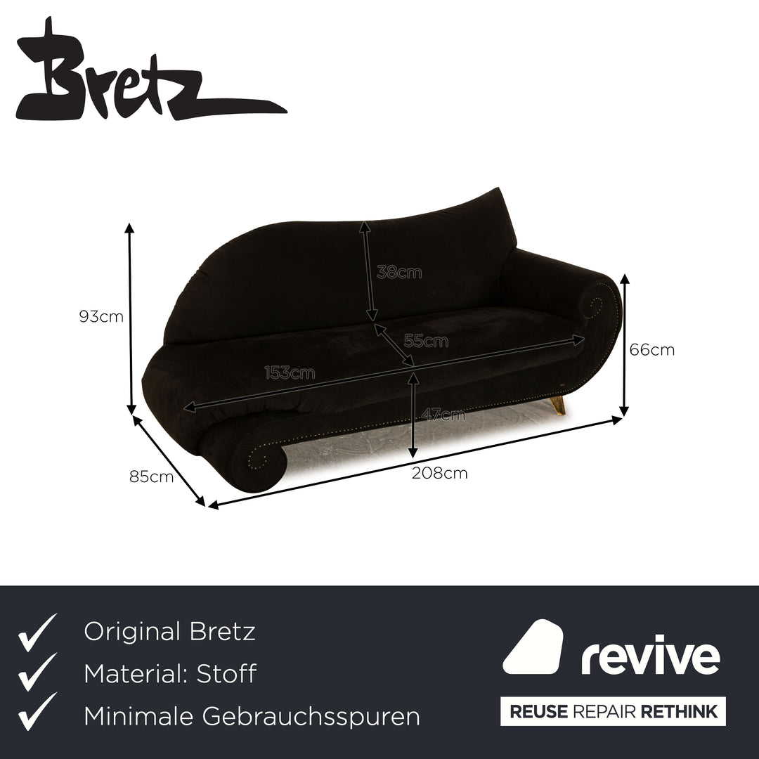 Bretz Gaudi Fabric Three Seater Black Sofa Couch