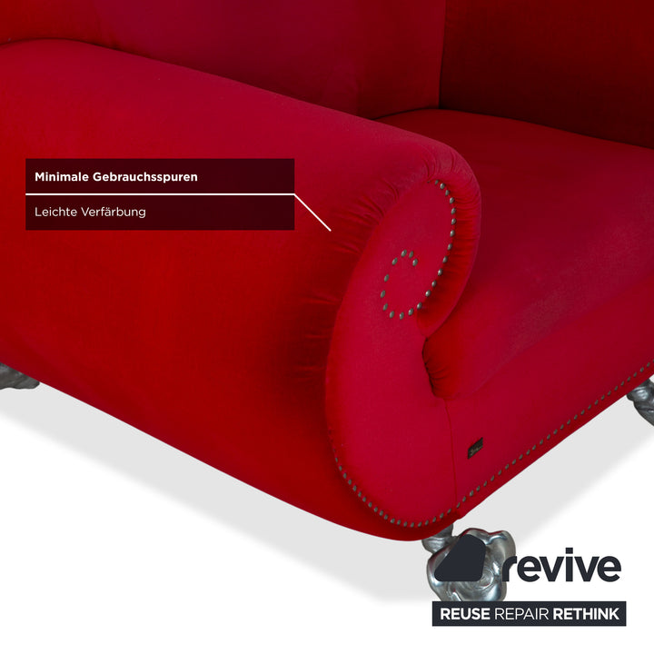 Bretz Gaudi fabric velvet three-seater armchair red silver sofa couch
