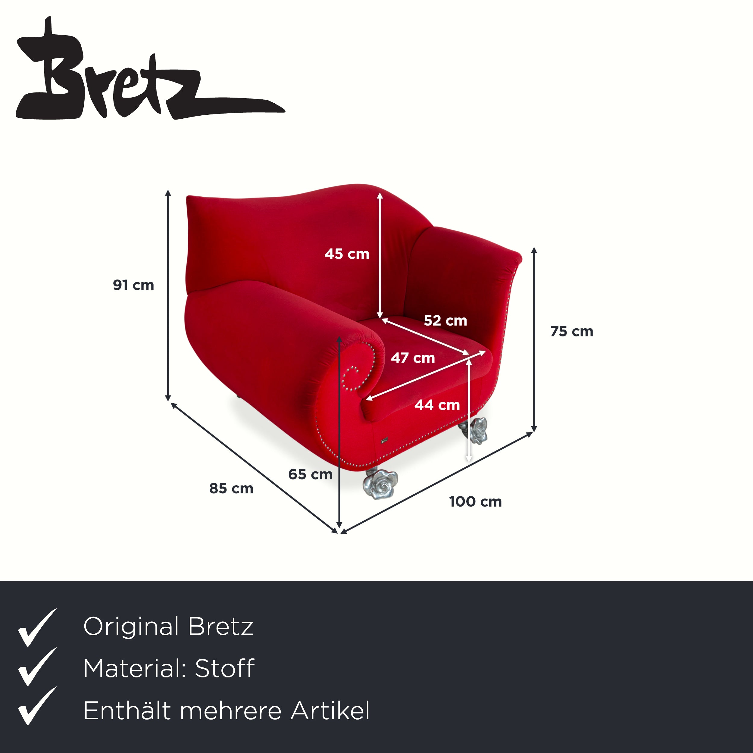 Bretz Gaudi fabric velvet three-seater armchair red silver sofa couch