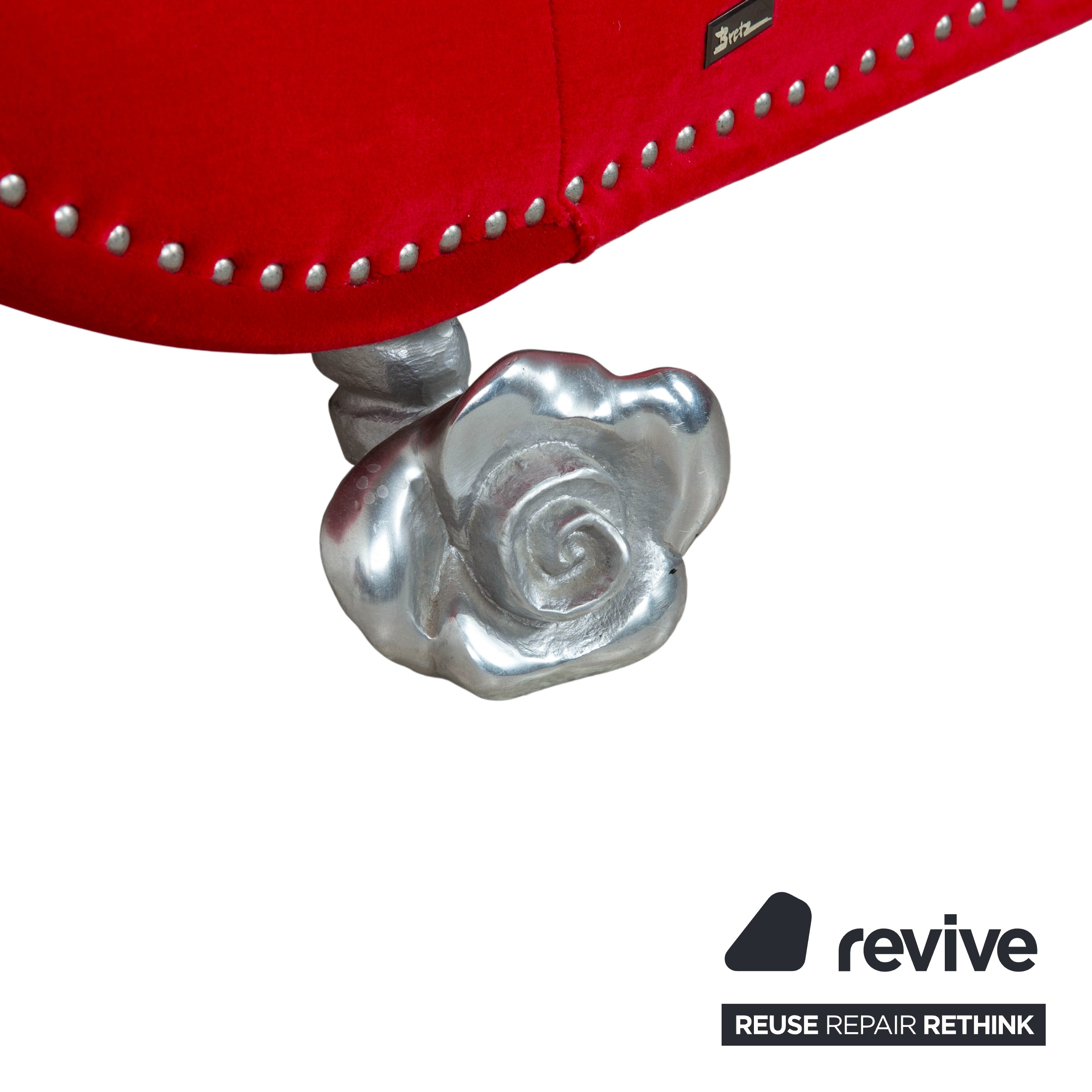 Bretz Gaudi fabric velvet three-seater armchair red silver sofa couch