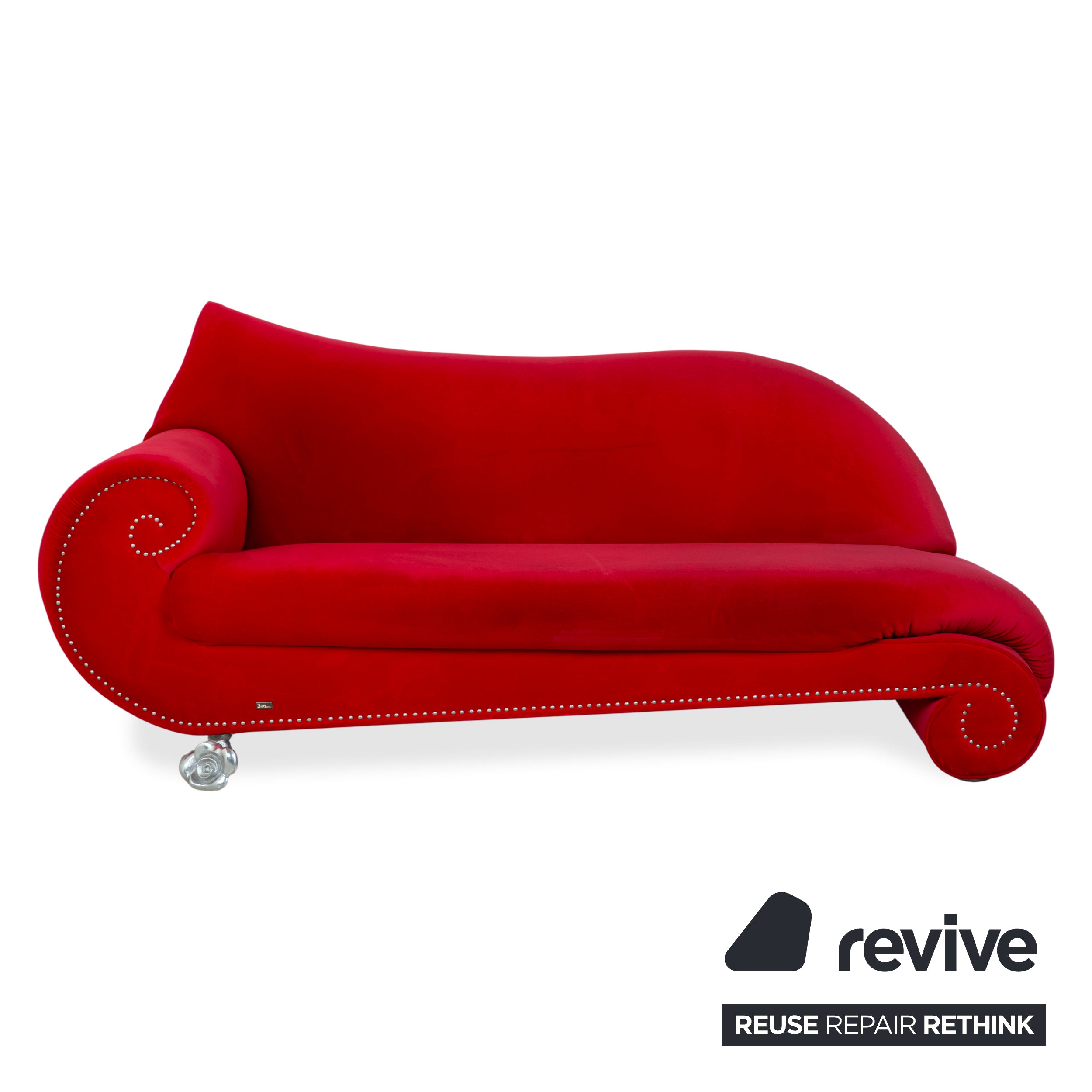 Bretz Gaudi fabric velvet three-seater armchair red silver sofa couch