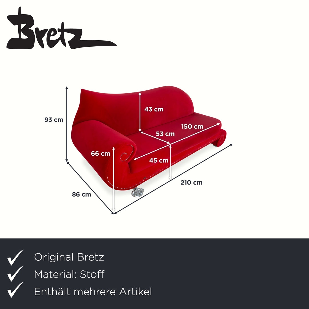 Bretz Gaudi fabric velvet three-seater armchair red silver sofa couch