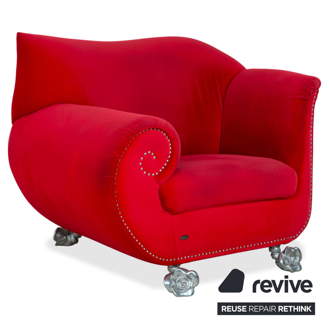 Bretz Gaudi fabric velvet three-seater armchair red silver sofa couch