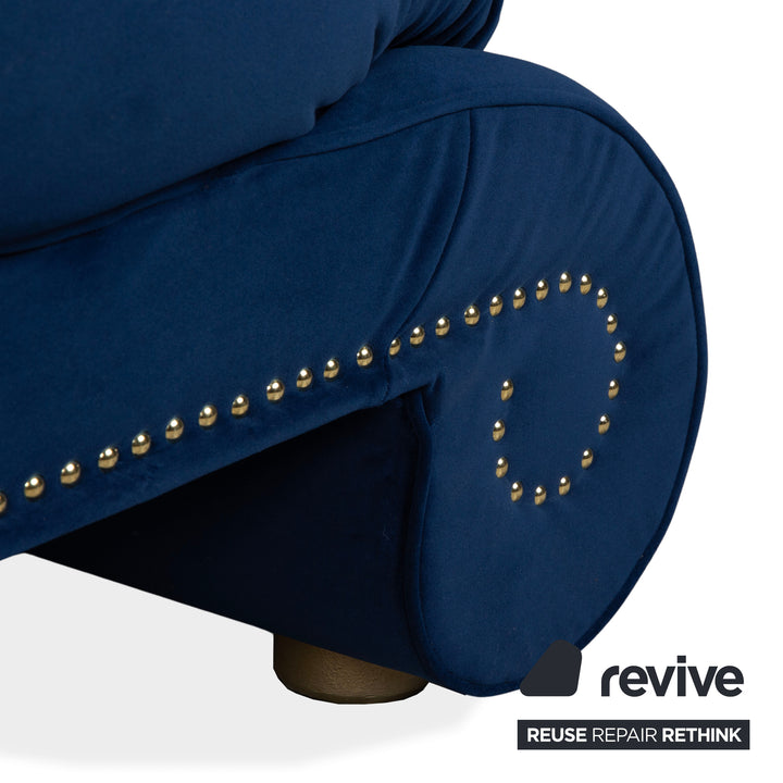 Bretz Gaudi Stoff Samt Dreisitzer Blau Gold Sofa Couch Neubezug