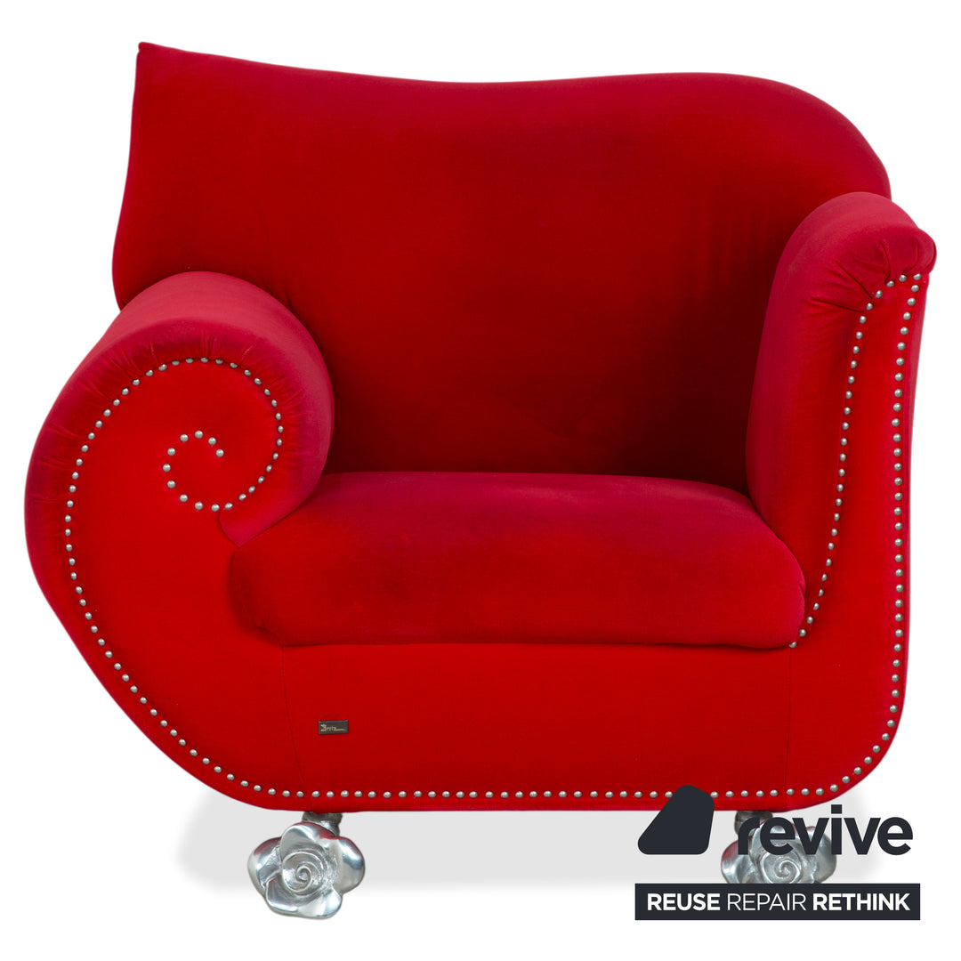 Bretz Gaudi Stoff Samt Sessel Rot Silber