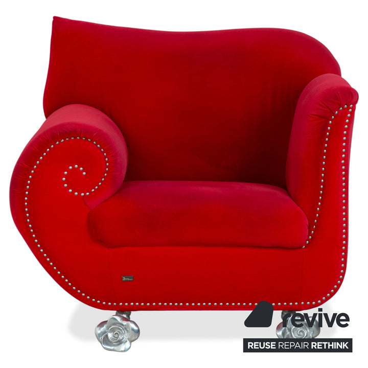 Bretz Gaudi Stoff Samt Sessel Rot Silber
