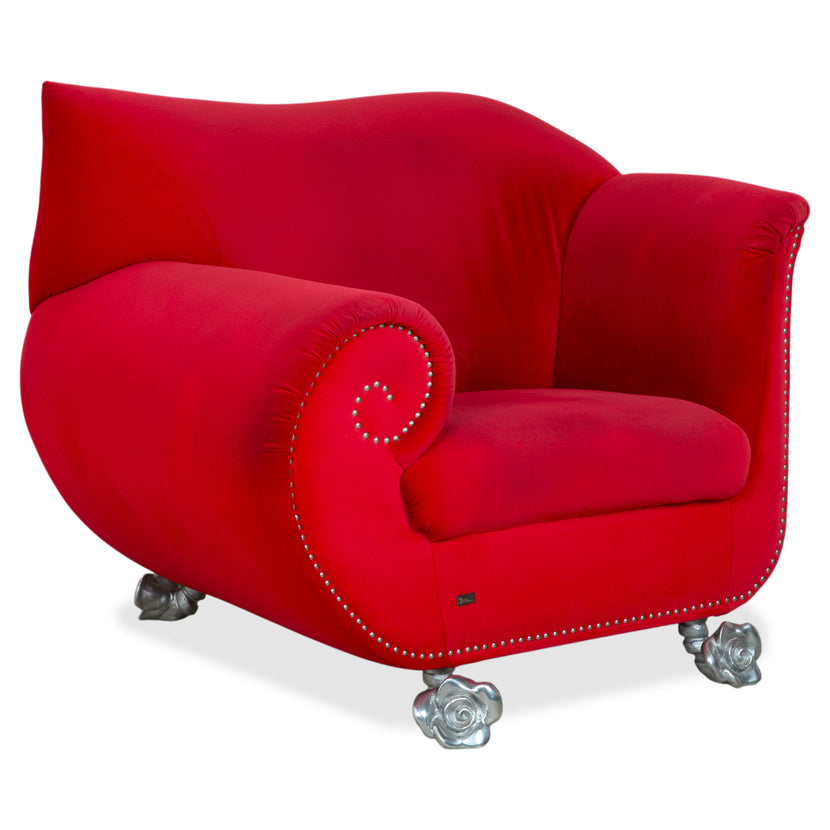Bretz Gaudi Fabric Velvet Armchair Red Silver