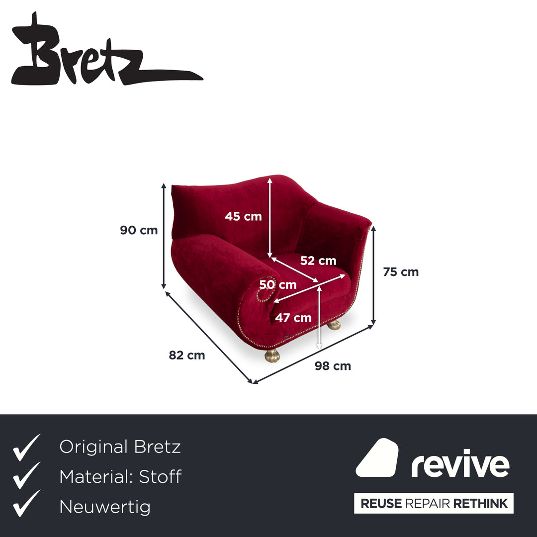 Bretz Gaudi Stoff Sessel Rot Löwentatzen Gold