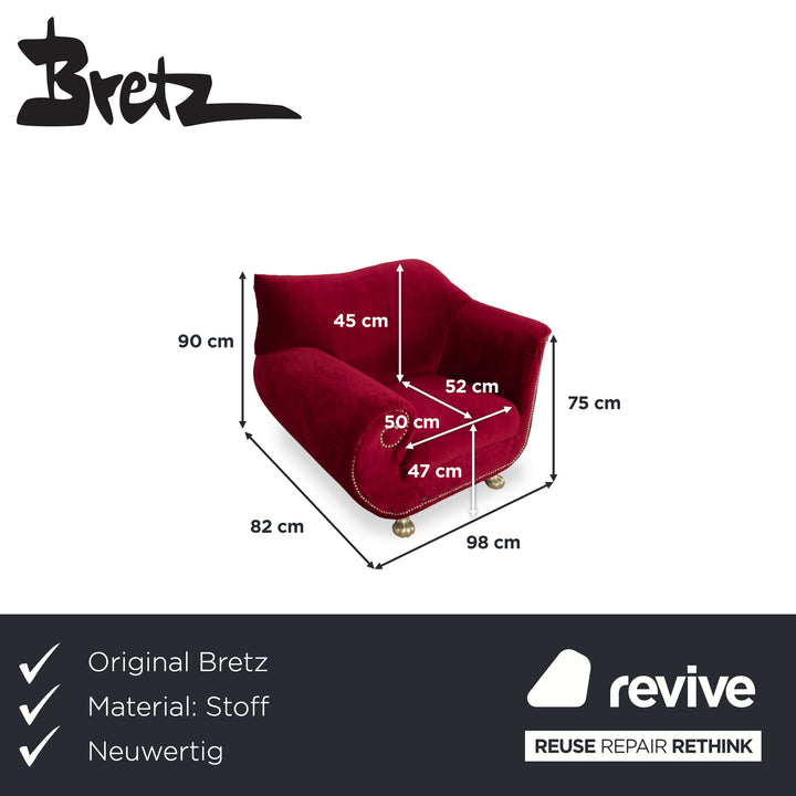 Bretz Gaudi Stoff Sessel Rot Löwentatzen Gold