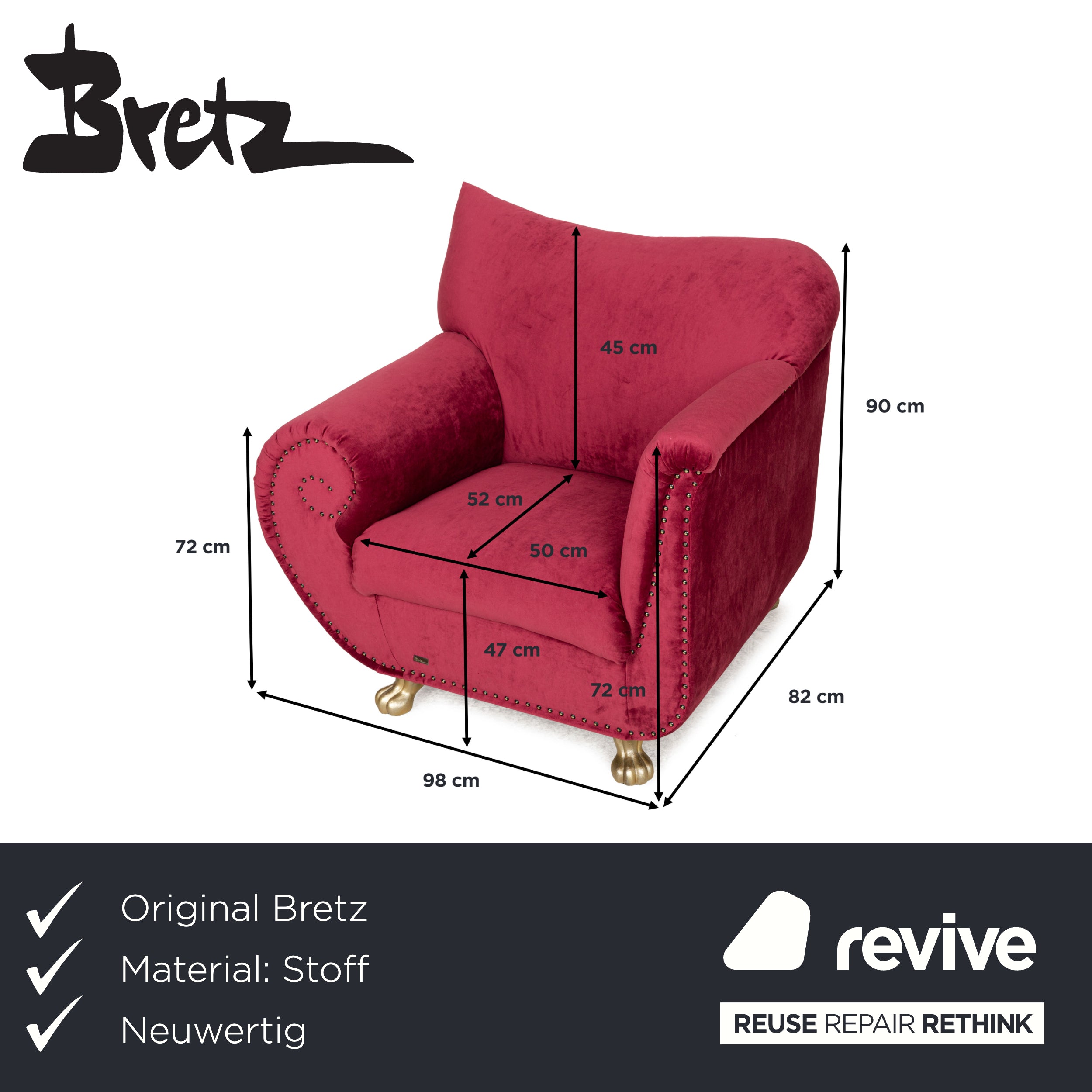 Bretz Gaudi fabric armchair red new cover