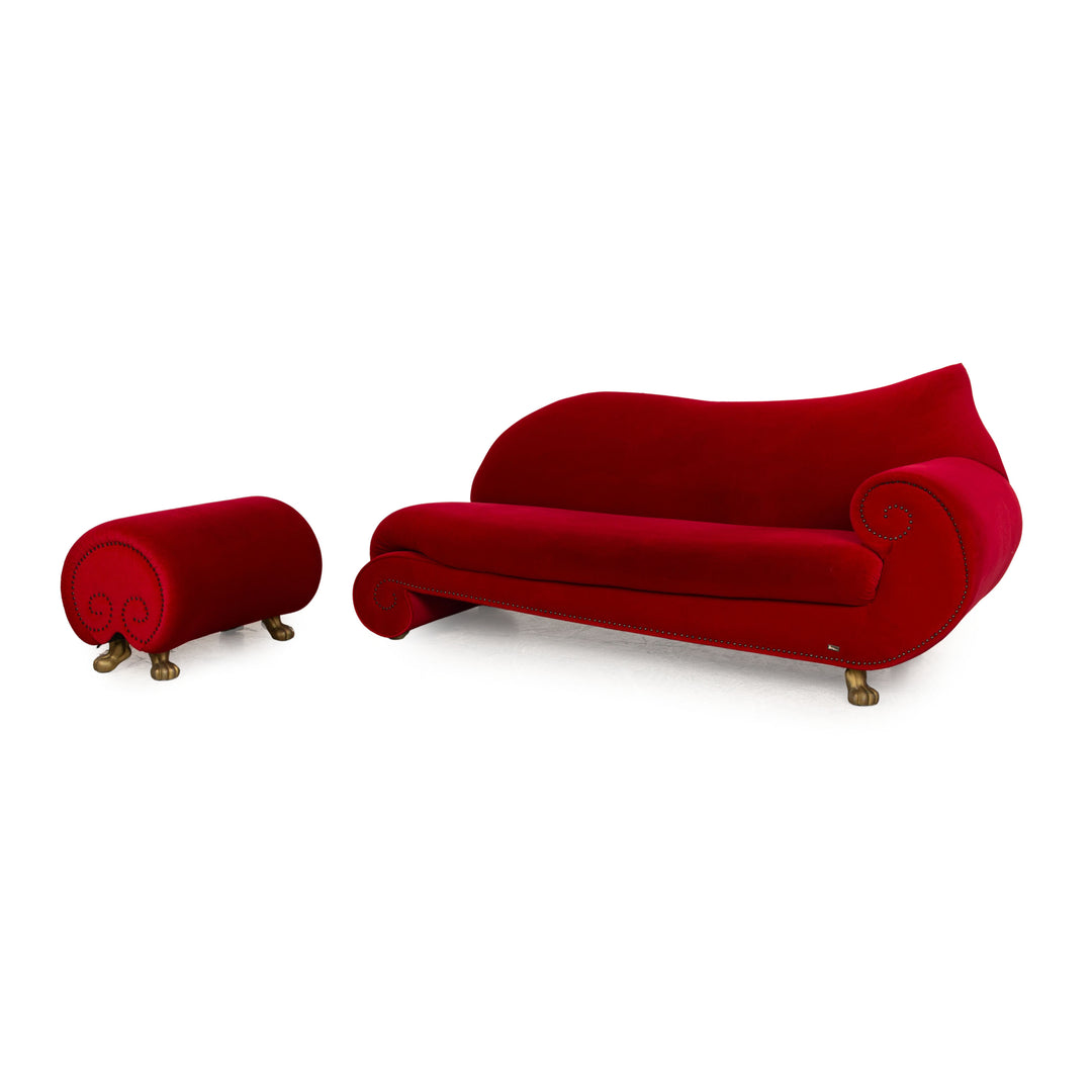 Bretz Gaudi Stoff Sofa Garnitur Rot Hocker Dreisitzer Rot Sofa Couch