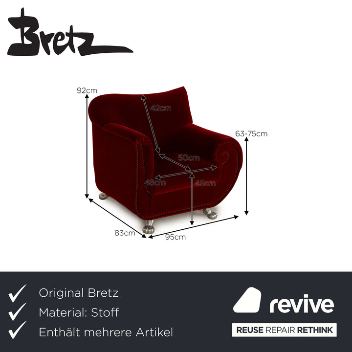 Bretz Gaudi Stoff Sofa Garnitur Rot Sessel Dreisitzer Couch