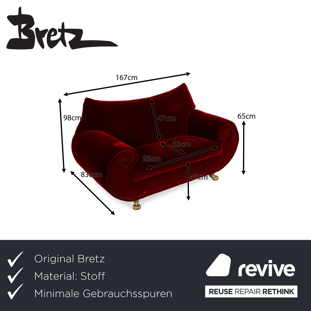 Bretz Gaudi Fabric Two Seater Red Sofa Couch