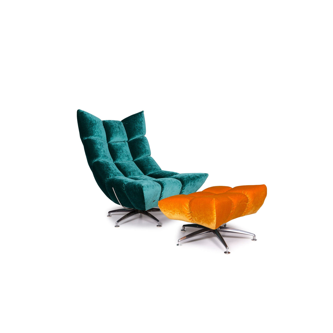 Bretz Hangout velvet fabric armchair set 1x armchair 1x stool #11698