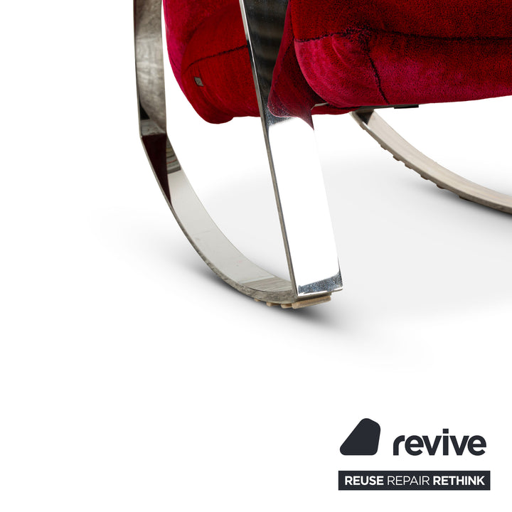 Bretz Highland Stoff Schaukelstuhl Sessel Rot inkl. Hocker Samt Chrom