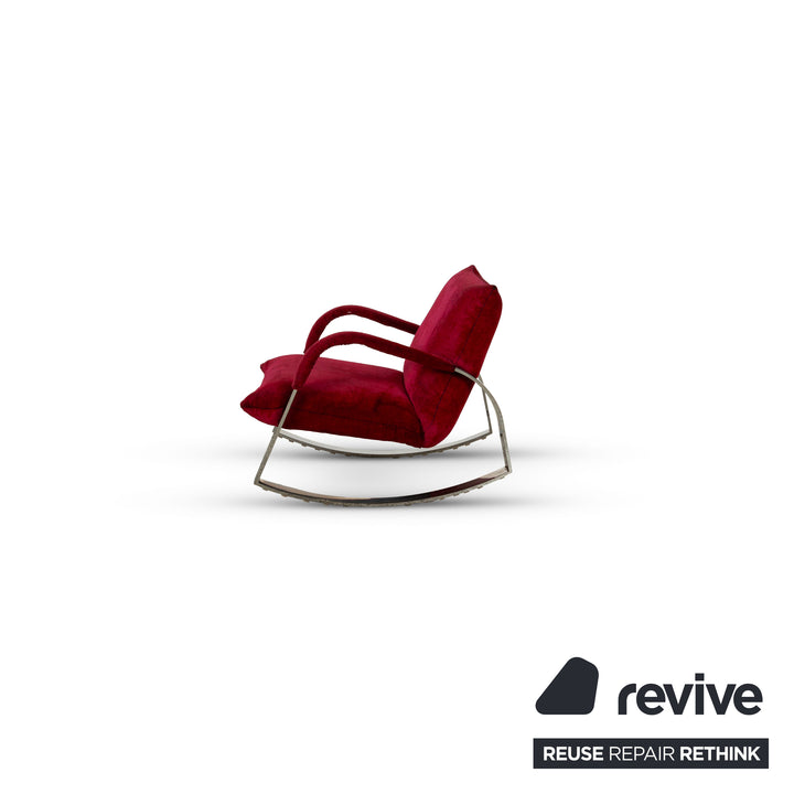 Bretz Highland Stoff Schaukelstuhl Sessel Rot inkl. Hocker Samt Chrom