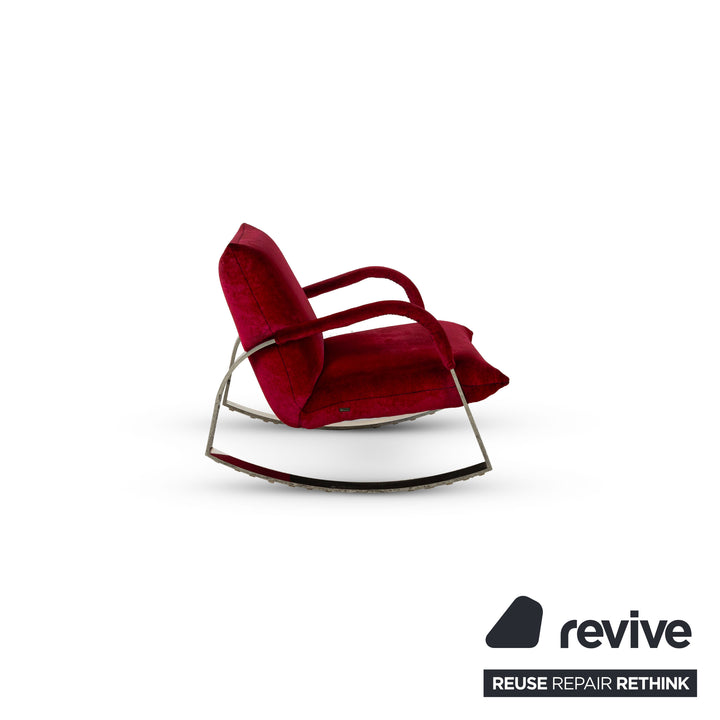 Bretz Highland Stoff Schaukelstuhl Sessel Rot inkl. Hocker Samt Chrom