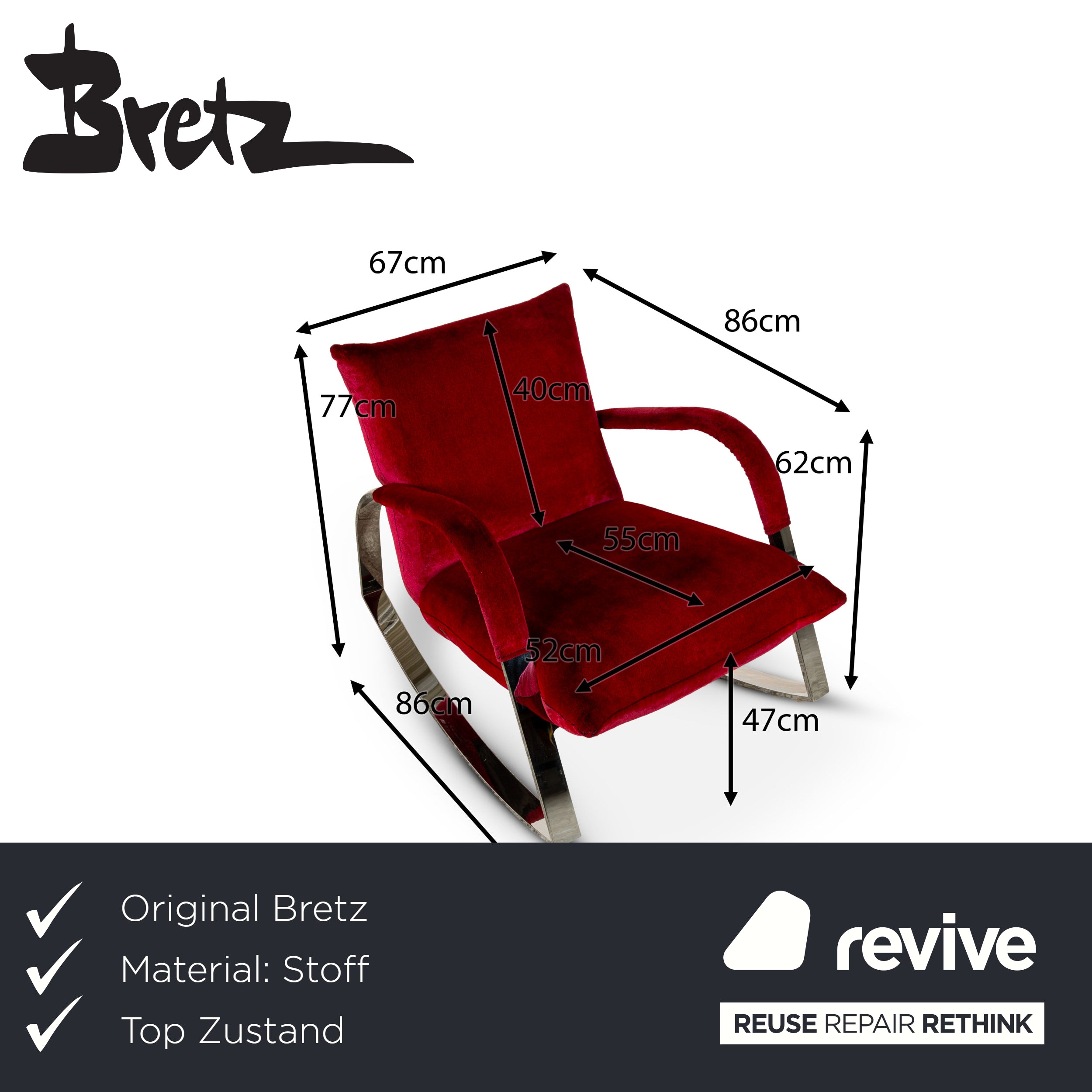 Bretz Highland Stoff Sessel Rot inkl. Hocker