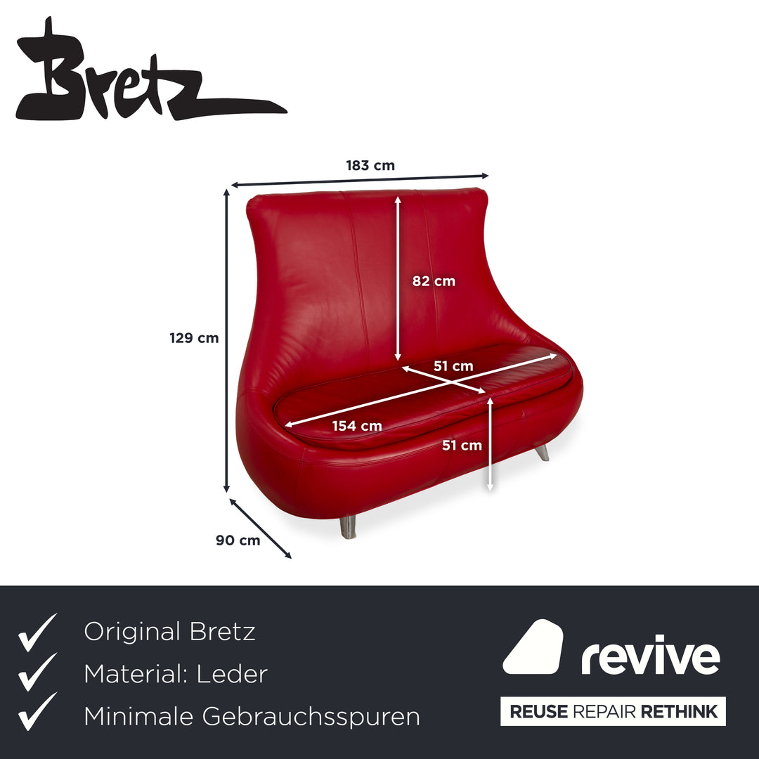 Bretz Jeannie Leather Three-Seater Red Sofa Couch