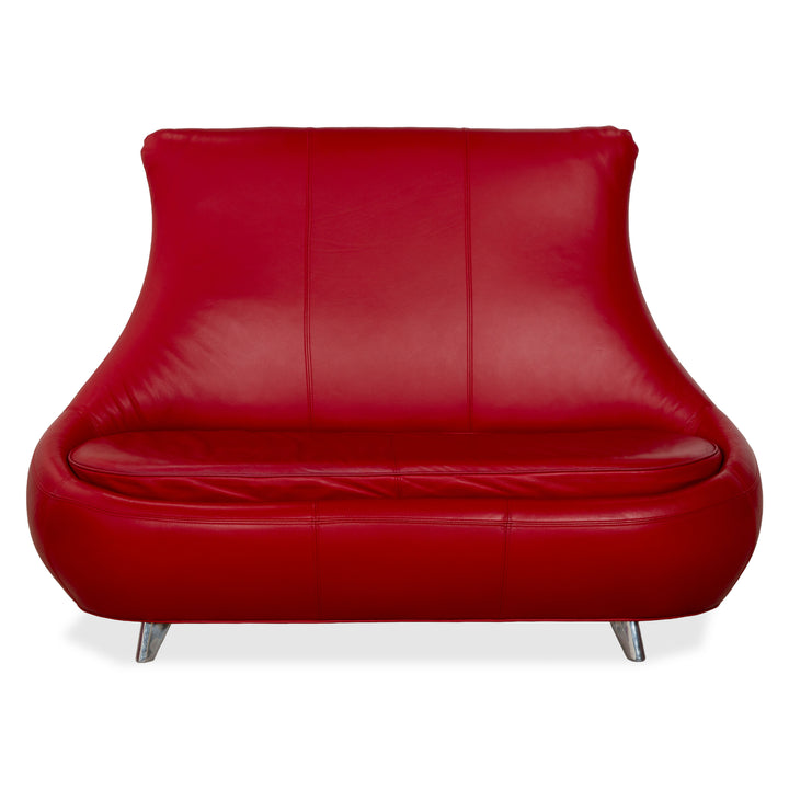 Bretz Jeannie Leather Three-Seater Red Sofa Couch