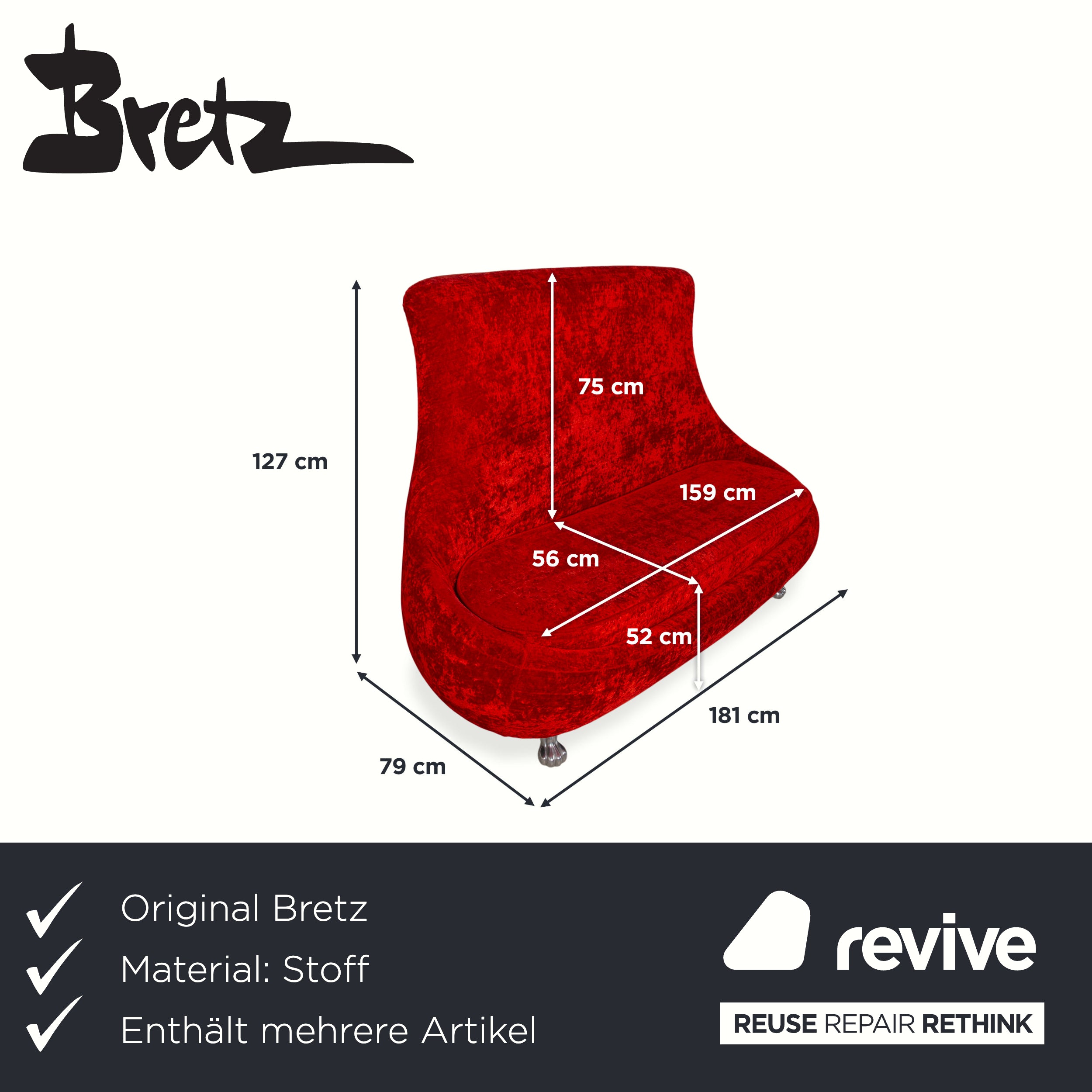Bretz Jeannie Stoff Zweisitzer Rot Sofa Couch