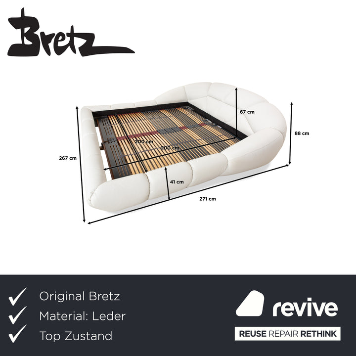 Bretz Kautsch Leder Bett Weiß Creme 200x200