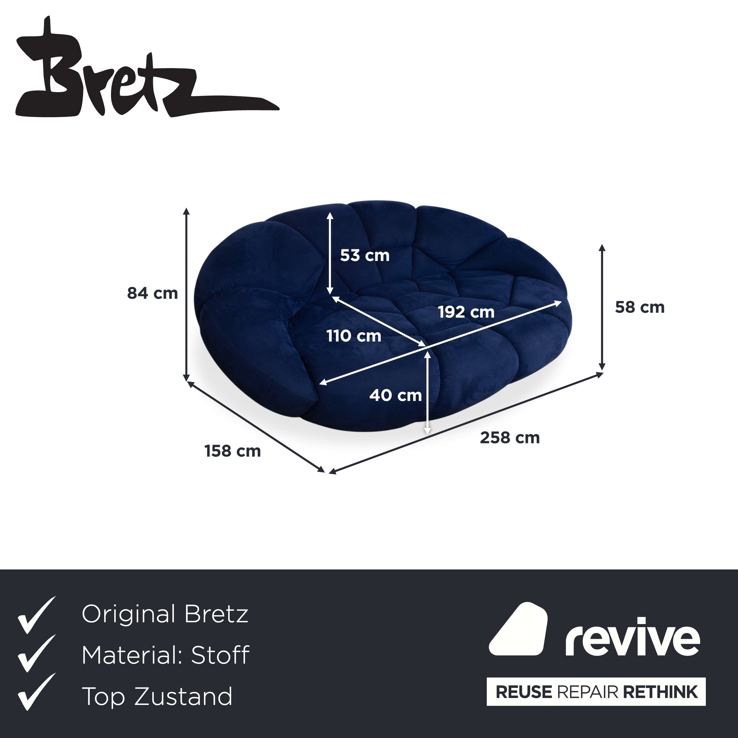 Bretz Kautsch Stoff Viersitzer Blau Saphirblau Sofa Couch