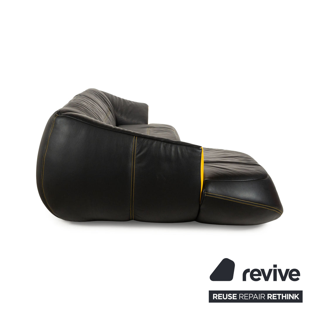 Bretz Leder Ecksofa Schwarz Gelb Recamiere links Sofa Couch