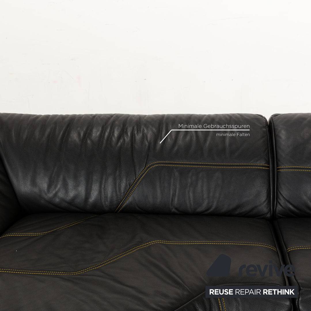 Bretz Leder Ecksofa Schwarz Gelb Recamiere links Sofa Couch