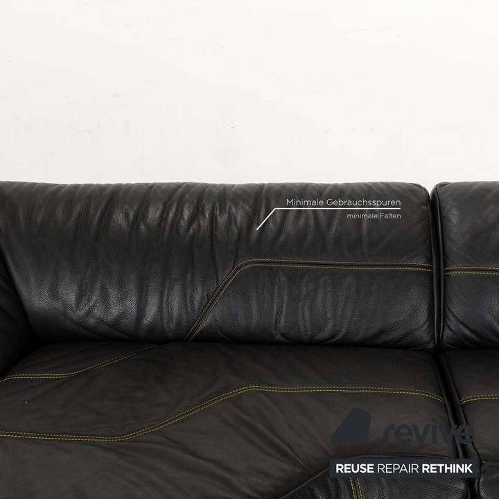Bretz Leder Ecksofa Schwarz Gelb Recamiere links Sofa Couch