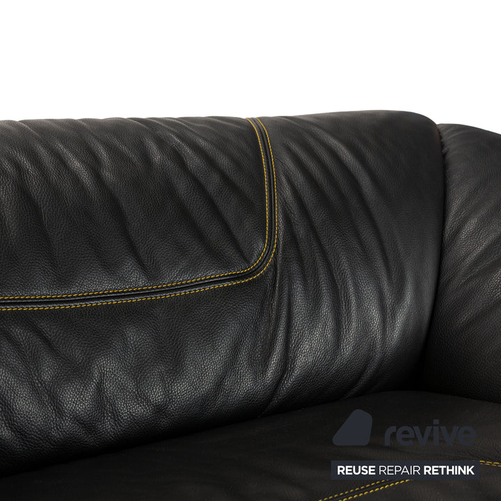 Bretz Leder Ecksofa Schwarz Gelb Recamiere links Sofa Couch