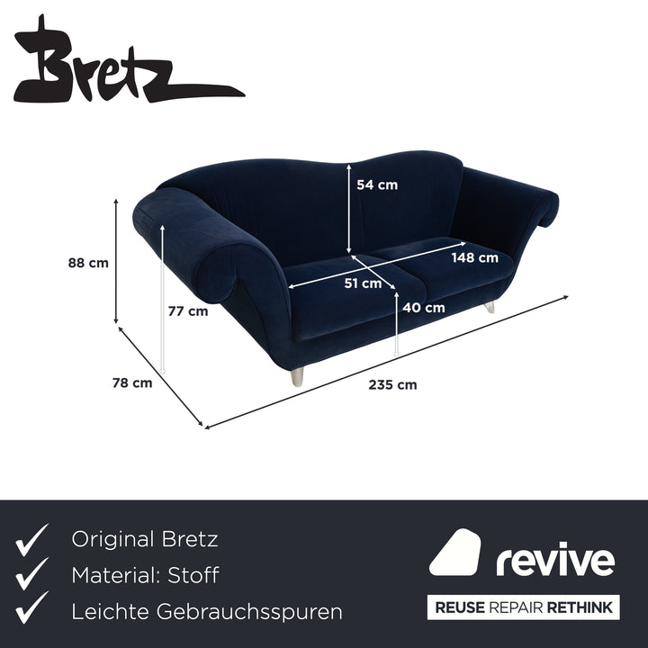 Bretz Loulou fabric three-seater dark blue sofa couch
