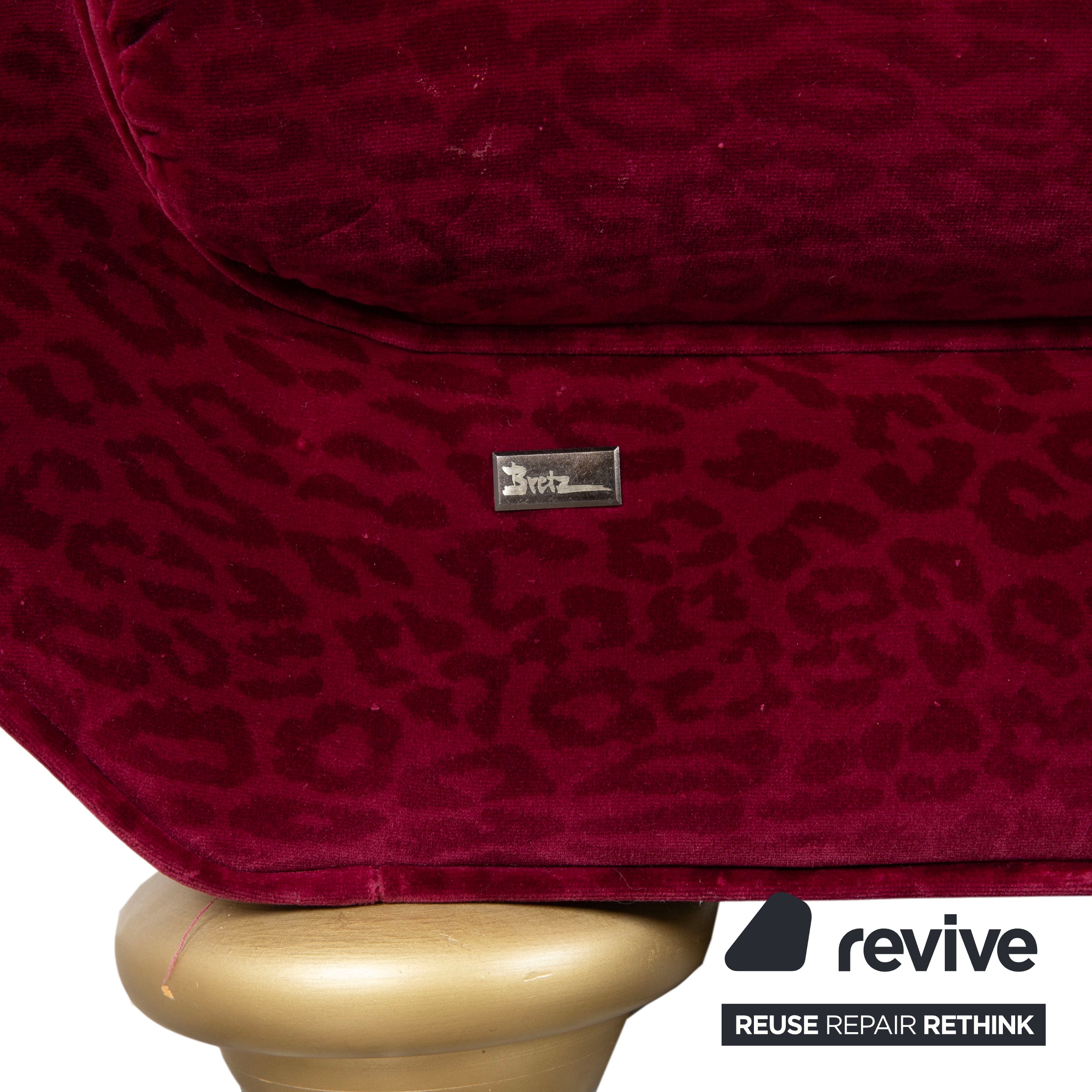 Bretz LouLou Stoff Dreisitzer Rot Rubin Leo Gold Animalprint Sofa Couch