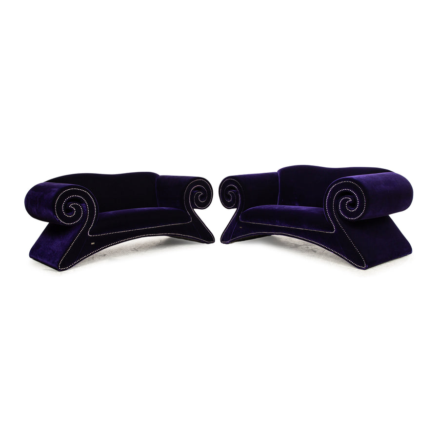 Bretz Mammut fabric sofa set purple 2x two-seater couch