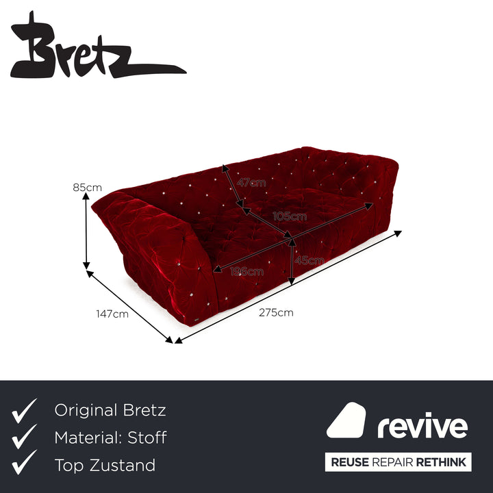 Bretz Marilyn Fabric Four Seater Red Sofa Couch