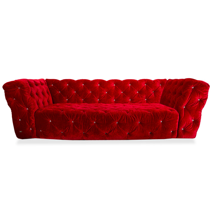Sofá de cuatro plazas Bretz Marilyn de terciopelo rojo con cristales Swarovski