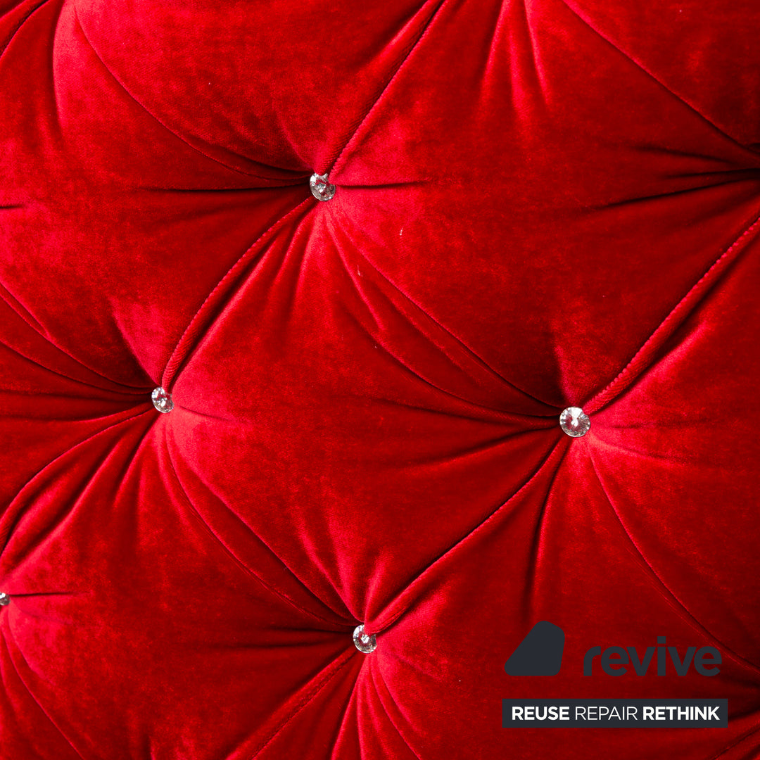 Sofá de cuatro plazas Bretz Marilyn de terciopelo rojo con cristales Swarovski