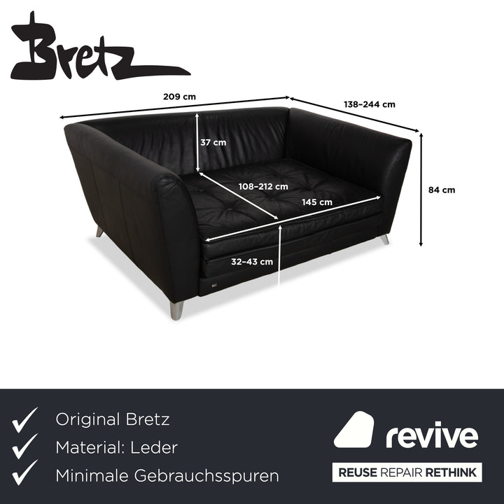 Bretz Monster Leder Dreisitzer Schwarz manuelle Funktion Sofa Couch Schlafsofa
