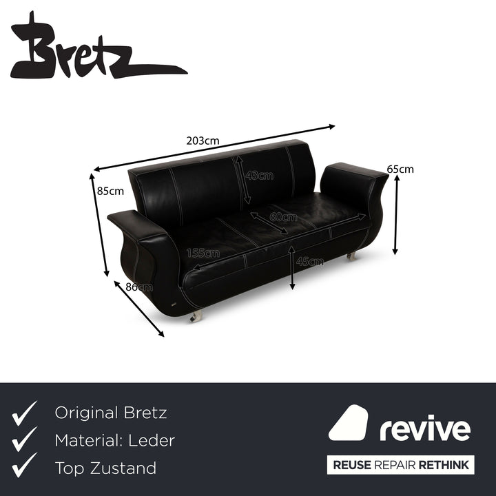 Bretz Moon Leder Dreisitzer Schwarz Sofa Couch