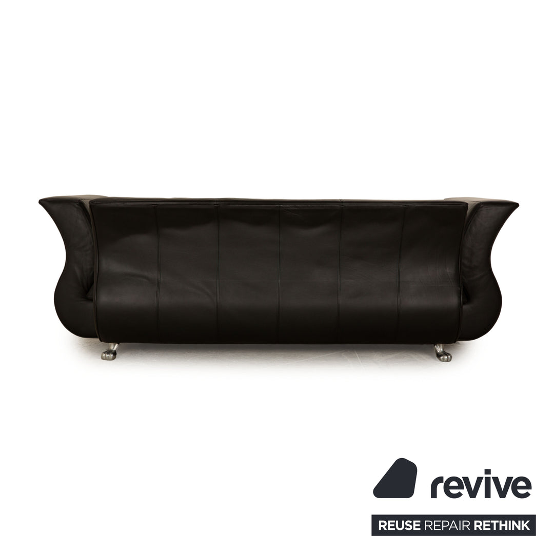 Bretz Moon Leather Three Seater Black Sofa Couch