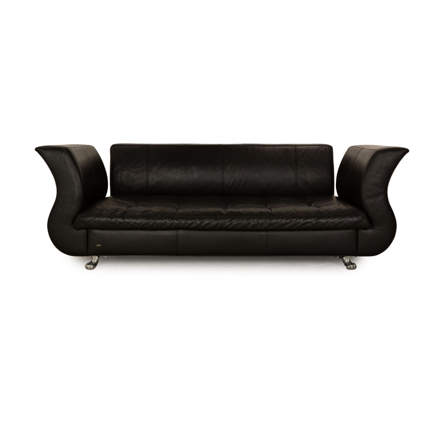 Bretz Moon Leather Three Seater Black Sofa Couch