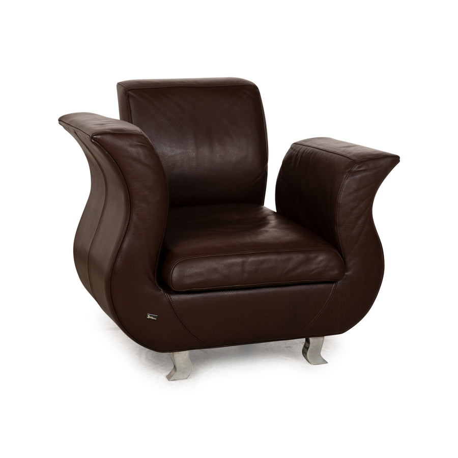 Fauteuil Bretz Moon en cuir marron