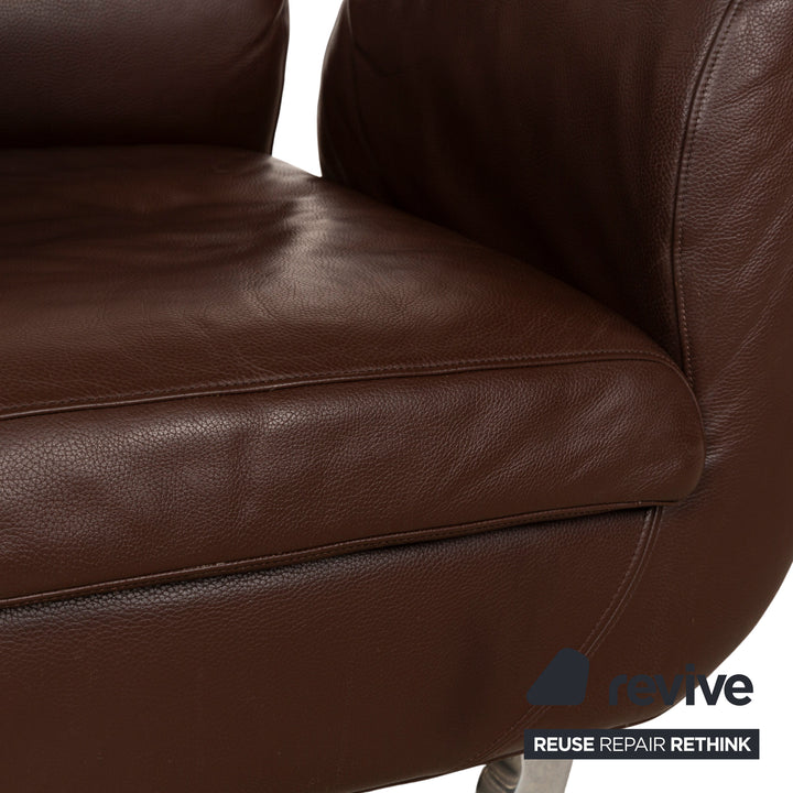 Fauteuil Bretz Moon en cuir marron